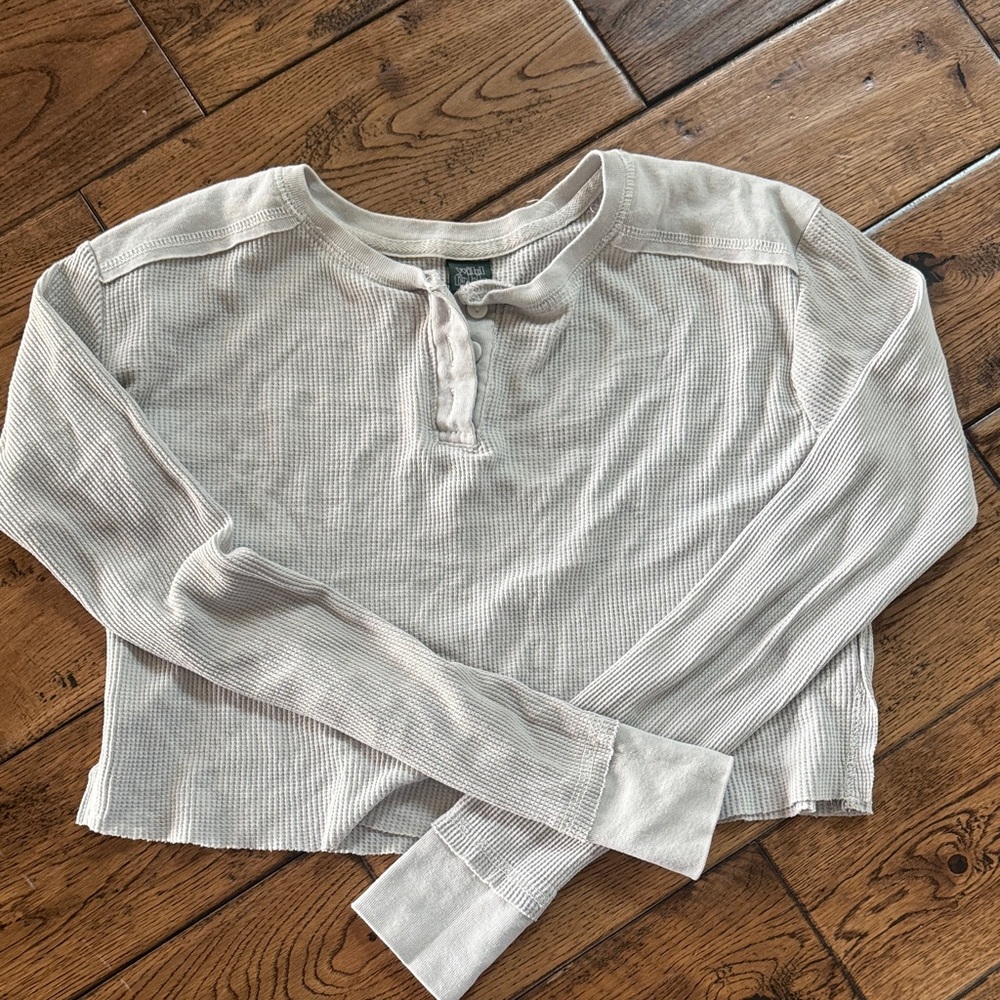 Cream Long Sleeve Cropped Henley Top